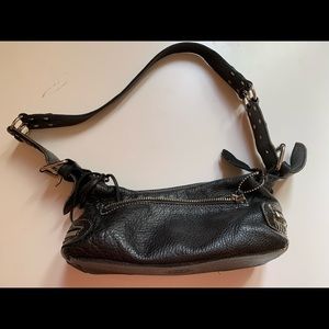 Auth Roots Canada black leather small satchel bag